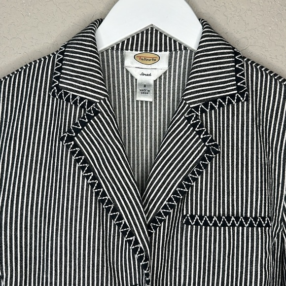 Talbots Black and White Striped Jean Jacket Blazer Size 8 - Picture 2 of 13